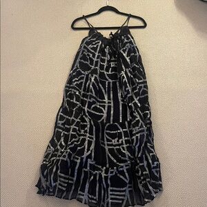 Black Maxi Dress with Silver Geometric Print - Spaghetti Strap